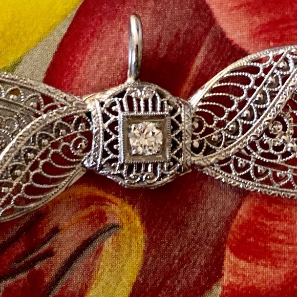 Vintage Converted 14KT White Gold Diamond Pendant - Picture 8 of 15